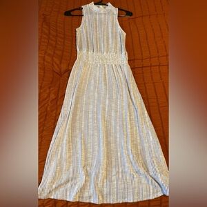 Blue and White Sleeveless Halter Sundress